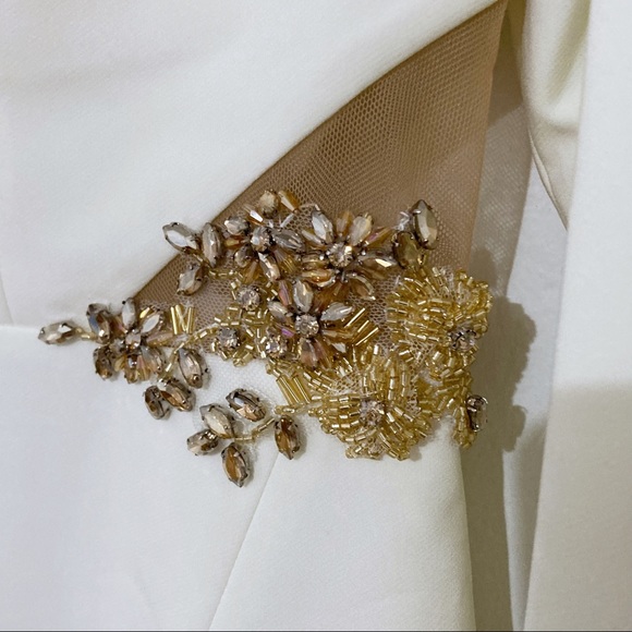 Marchesa Notte Ivory Bridal Long Sleeve Crepe V Neck Cut Out Dress Size 4 NWT - Picture 6 of 13